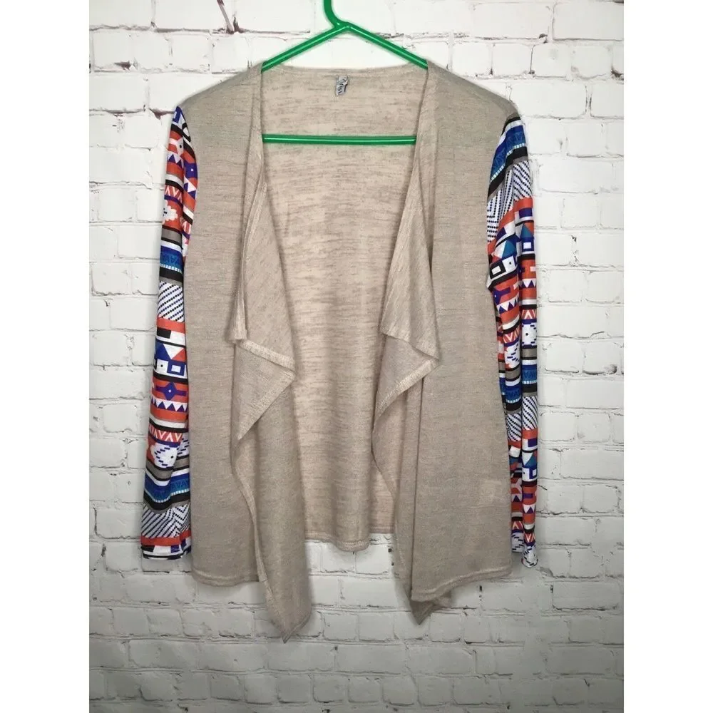 MISSLOOK Women’s Sweater Gray Open Cardigan‎ Tribal Lightweith size XL